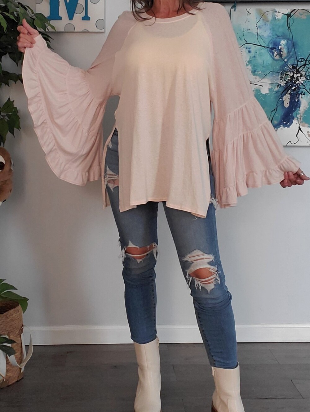 FREE PEOPLE Romantic Fairycore Dramatic Two Tone Bell Sleeve Oversized Tunic S